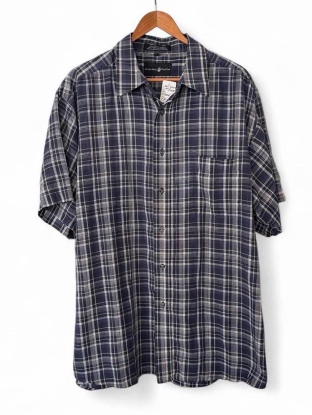 Beverly Hills Polo Club Men’s Plaid Button Down Shirt Short Sleeve Navy XL